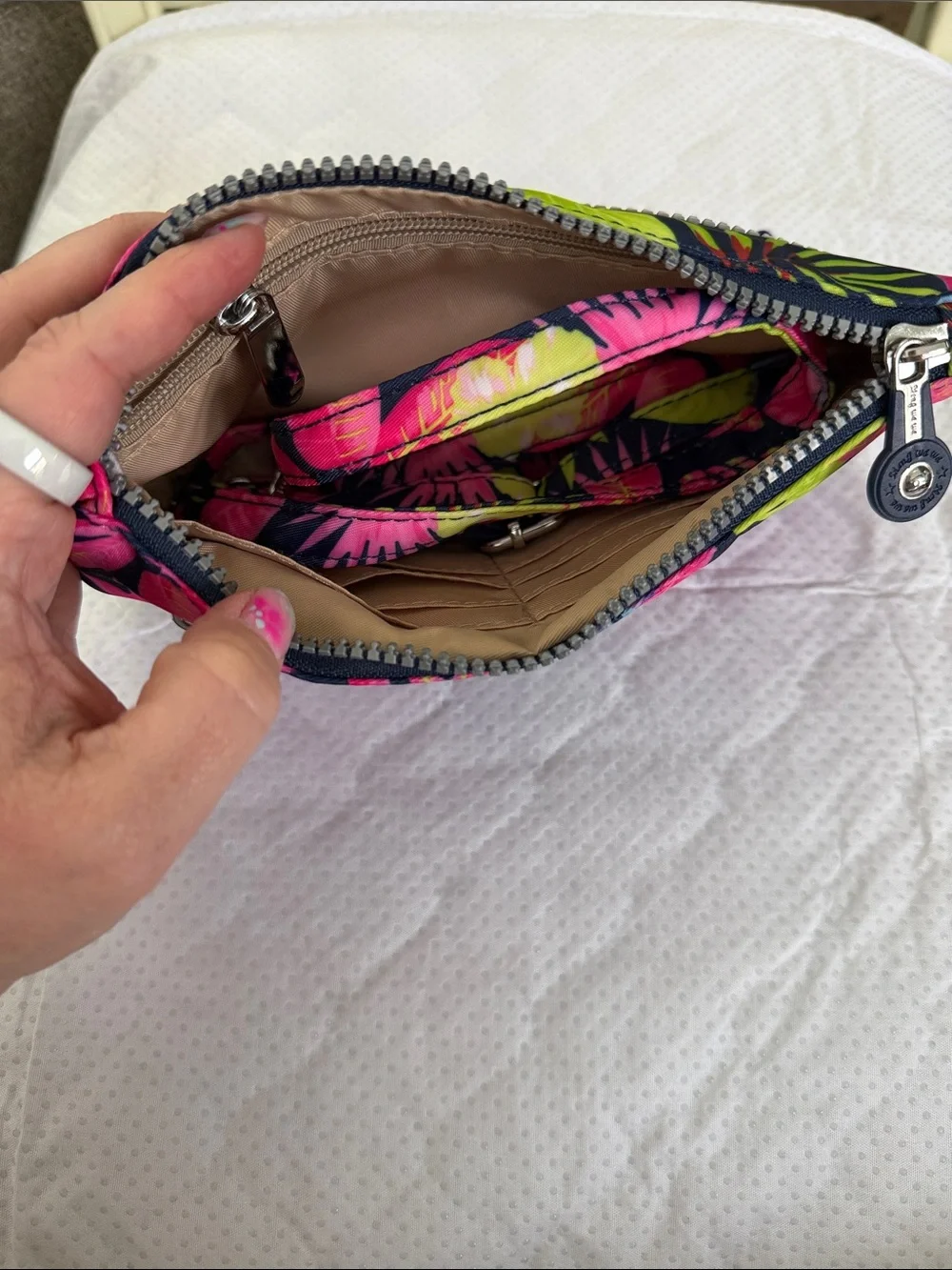 Aocina Floral Nylon Crossbody in Navy with Pink & Purple Bloom